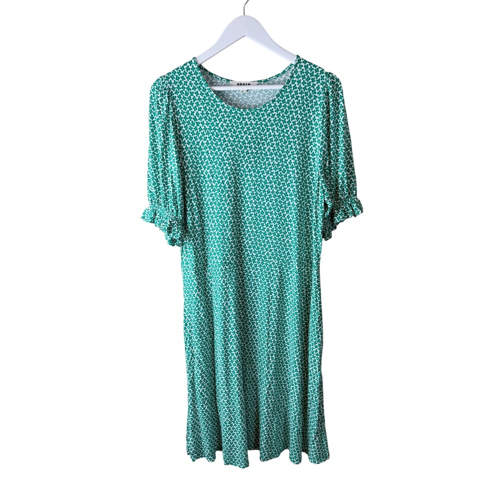 Boden Green Floral Puff Sleeve Shift Dress US 16-18 UK 20 D0840 Eco Viscose